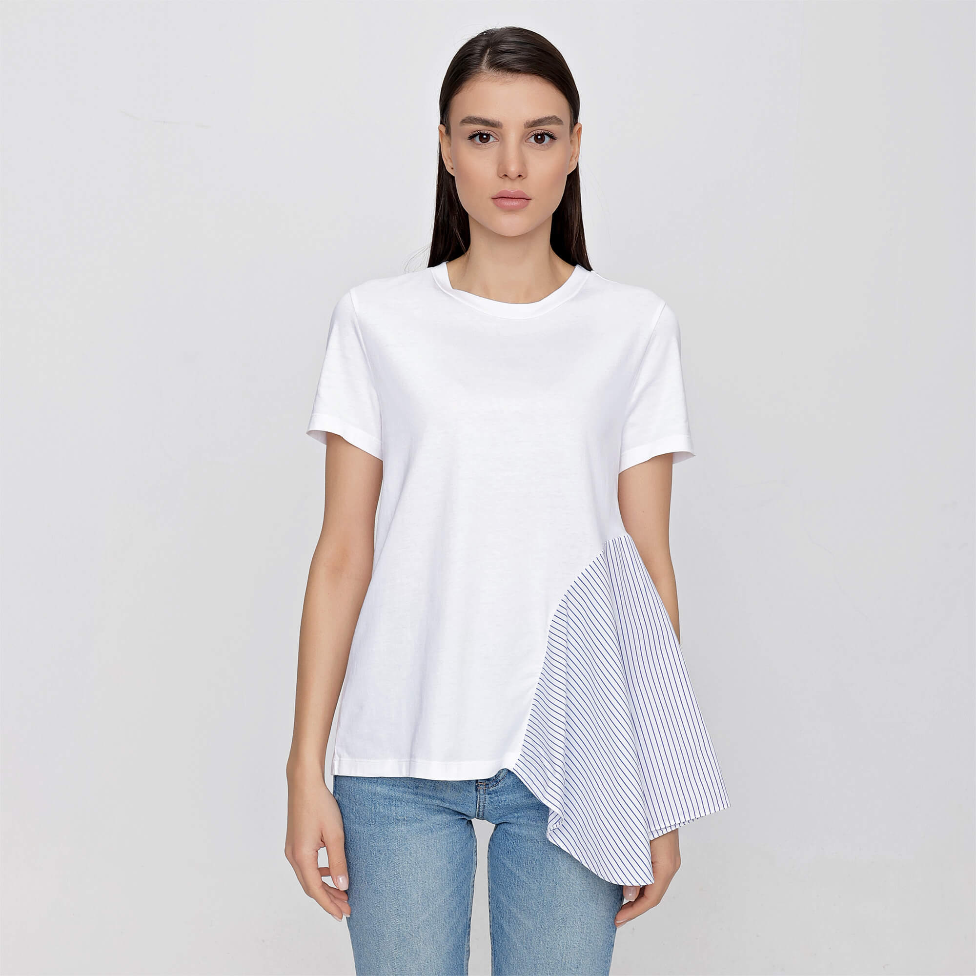 Stella Mccartney - White Cotton Striped Poplin Tshirt